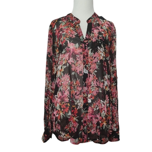 KUT From The Cloth Long Sleeve Sheer Floral Button Down Size L - Picture 1 of 4